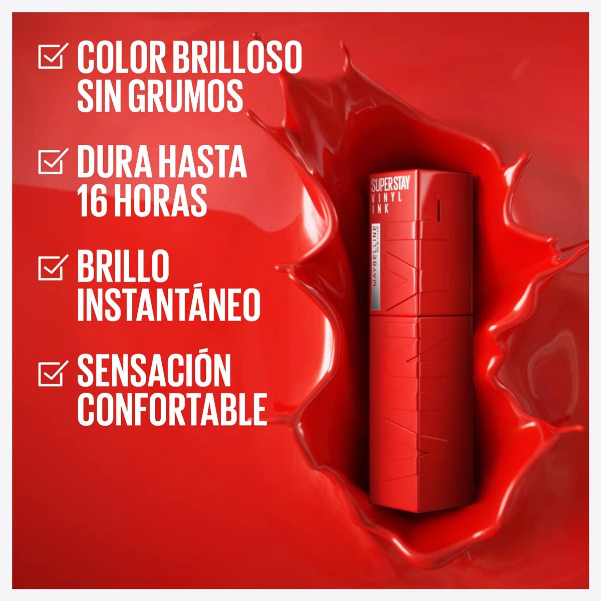 Maybelline Labial líquido brillante Superstay Vinyl Ink Tono Lippy 10 - Dura hasta por 16H, brillo instantáneo sin grumos, sin transferencias