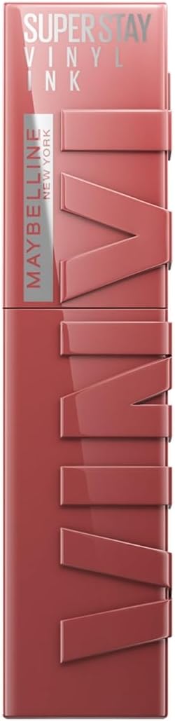 Maybelline Labial líquido brillante Superstay Vinyl Ink Tono Peppy, 4.2ml - Dura hasta por 16H, brillo instantáneo sin grumos, sin transferencias