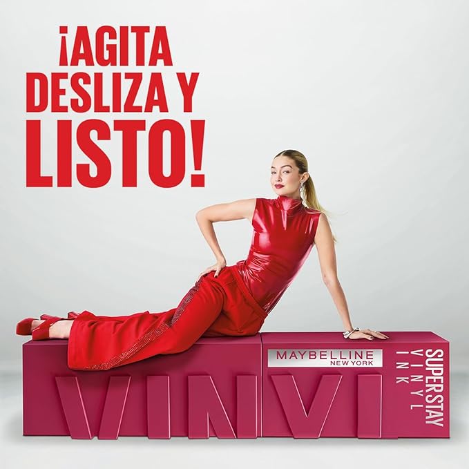 Maybelline Labial líquido brillante Superstay Vinyl Ink Tono Peppy, 4.2ml - Dura hasta por 16H, brillo instantáneo sin grumos, sin transferencias