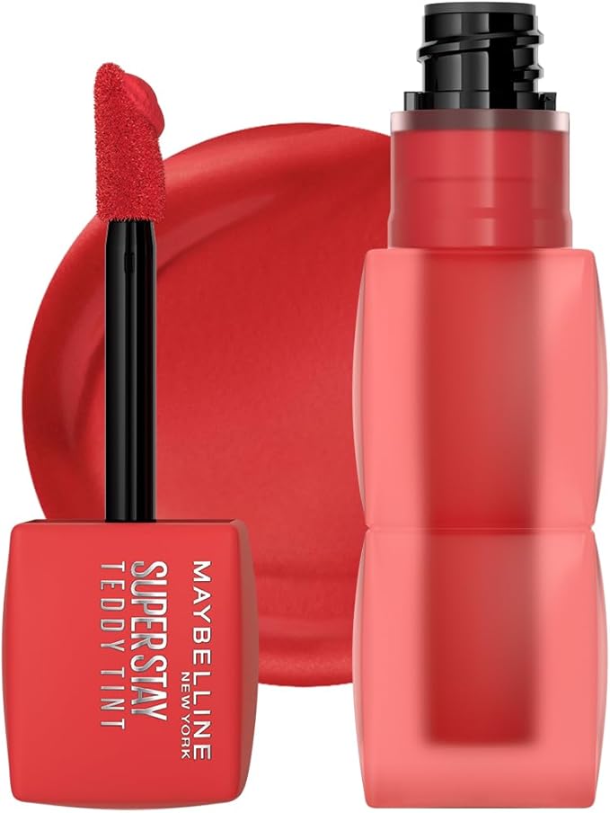 Maybelline Tinta para labios Super Stay Teddy Tint Tono Coquettish, 4.2ml - Tinta multiusos de larga duración, efecto mate difuminado hasta por 12H, textura suave a los labios, sin transferencias