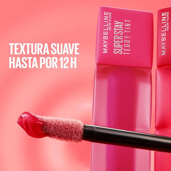 Maybelline Tinta para labios Super Stay Teddy Tint Tono Coquettish, 4.2ml - Tinta multiusos de larga duración, efecto mate difuminado hasta por 12H, textura suave a los labios, sin transferencias