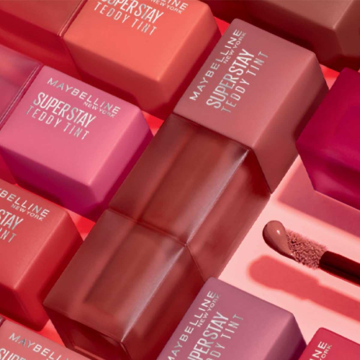 Maybelline Tinta para labios Super Stay Teddy Tint Tono Coquettish, 4.2ml - Tinta multiusos de larga duración, efecto mate difuminado hasta por 12H, textura suave a los labios, sin transferencias