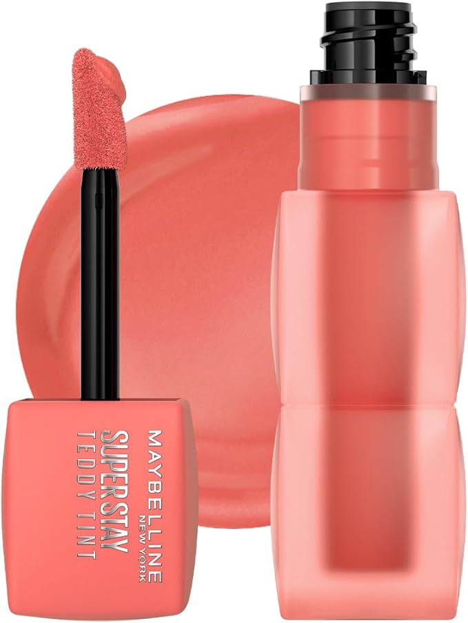 Maybelline Tinta para labios Super Stay Teddy Tint Tono Baby Tee, 4.2ml - Tinta multiusos de larga duración, efecto mate difuminado hasta por 12H, textura suave a los labios, sin transferencias