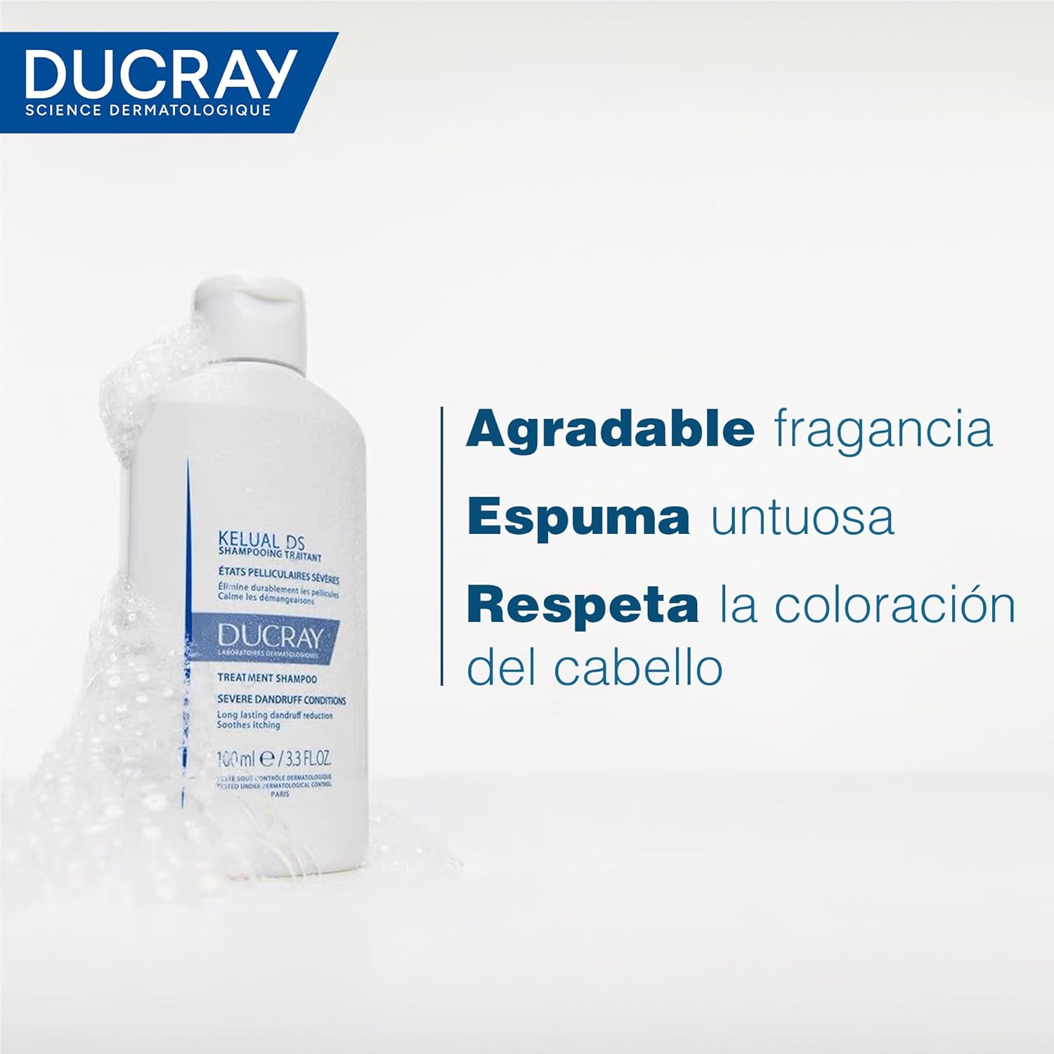 DUCRAY Kelual DS Shampoo Dermatológico Anticaspa, Alivia enrojecimiento y comezón, Ciclopiroxolamina y Piroctona Olamina, 100ml