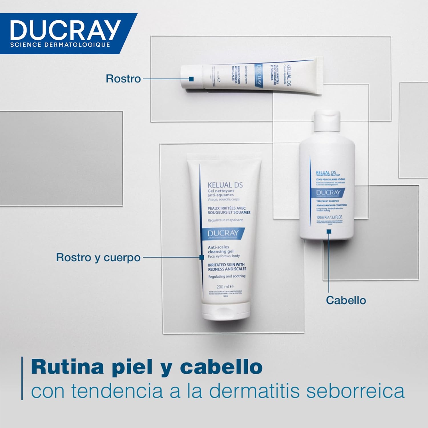 DUCRAY Kelual DS Shampoo Dermatológico Anticaspa, Alivia enrojecimiento y comezón, Ciclopiroxolamina y Piroctona Olamina, 100ml