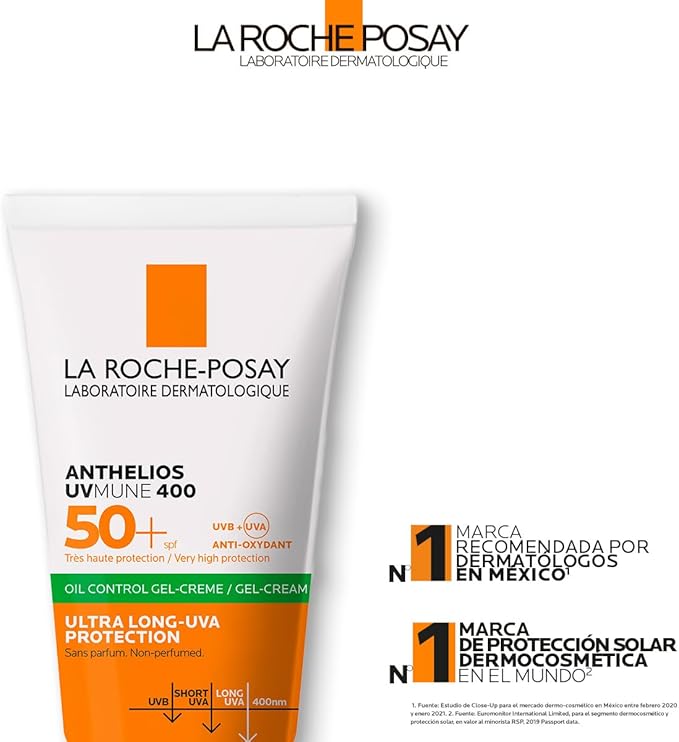 La Roche Posay. Protector Solar Facial FPS50 para Piel Grasa Anthelios Toque Seco 50 ml + Neutrogena. Crema Hidratante Facial Mate 3 en 1 Face Care Intensive D Pantenol 100 g