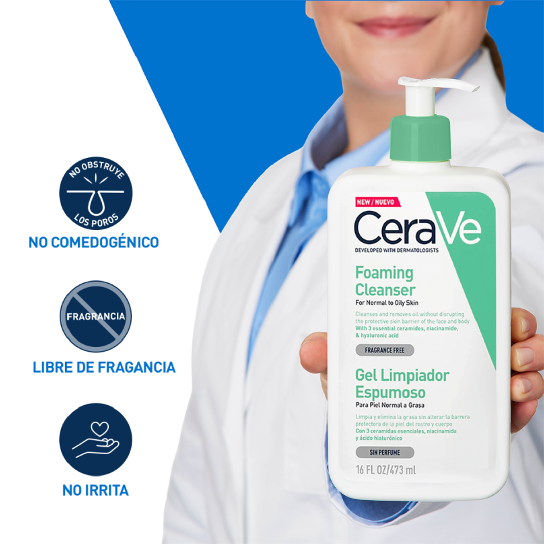 Cerave Gel Limpiador Espumoso Diario para Piel Mixta, Grasa o con Acné 473ml