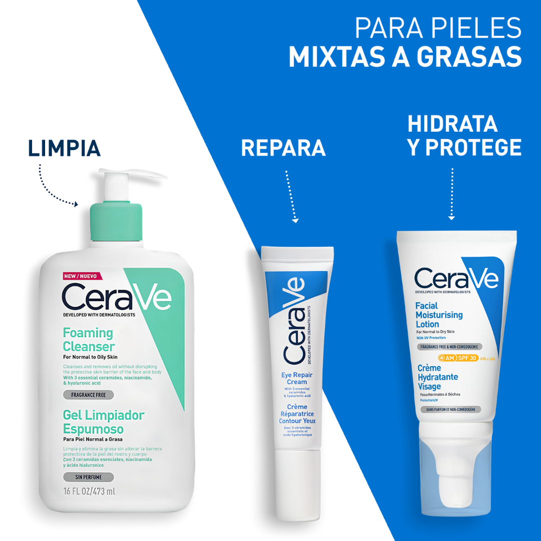 Cerave Gel Limpiador Espumoso Diario para Piel Mixta, Grasa o con Acné 473ml