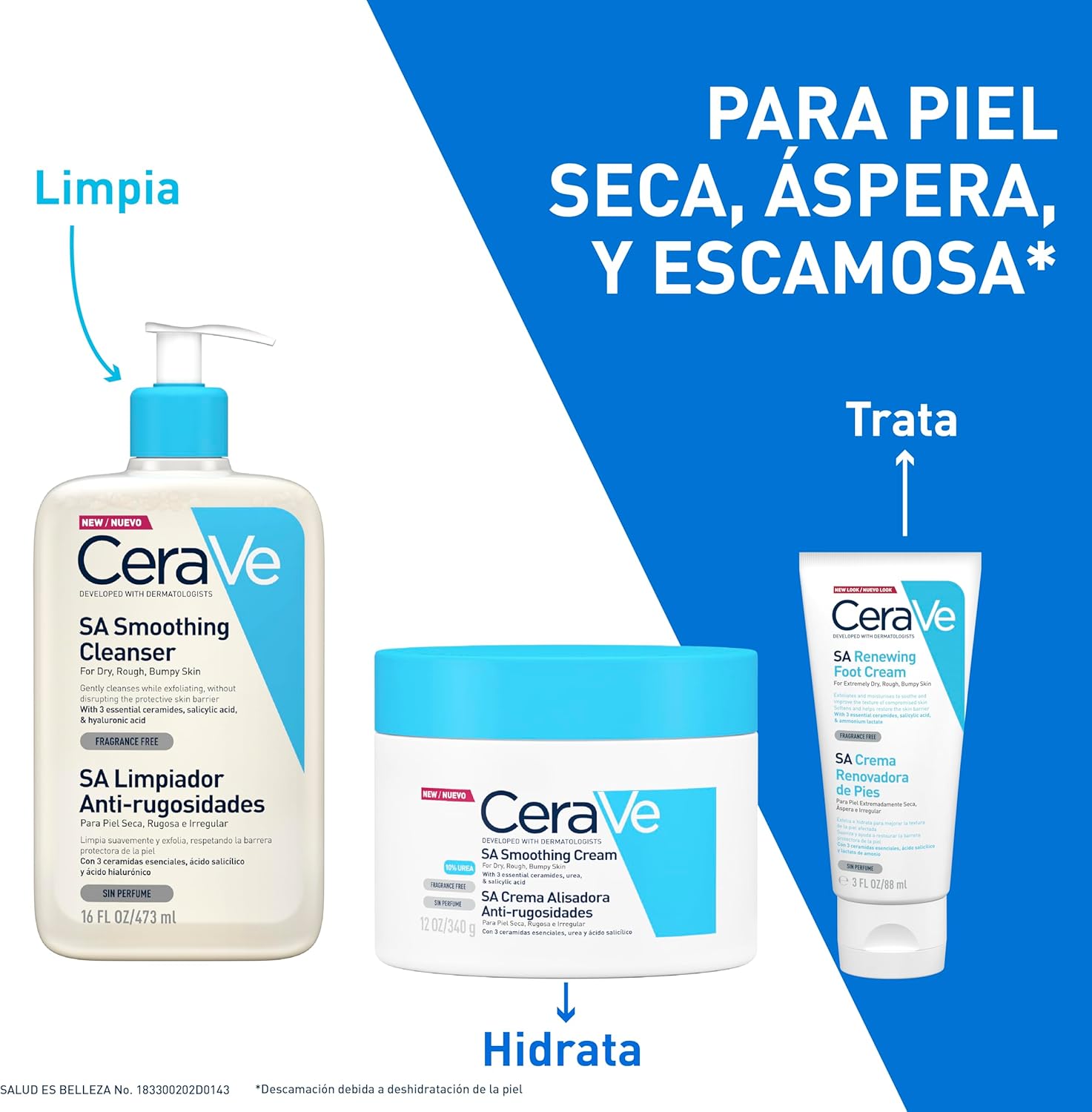 CeraVe Crema Alisadora Anti-Rugosidades con Fórmula Exfoliante para Piel Seca, Áspera y Rugosa 340gr