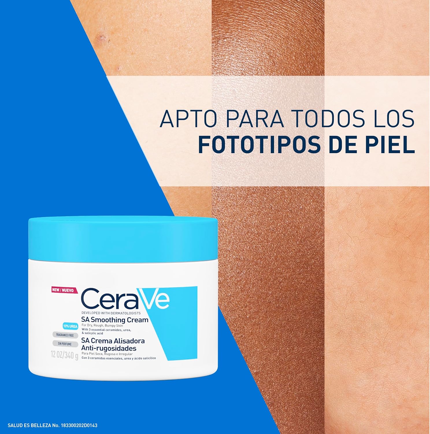 CeraVe Crema Alisadora Anti-Rugosidades con Fórmula Exfoliante para Piel Seca, Áspera y Rugosa 340gr