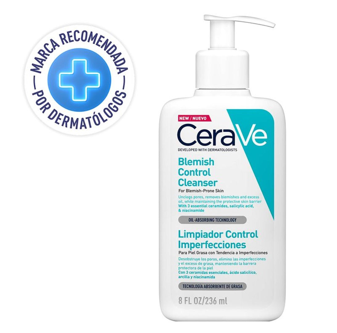 CeraVe Espuma limpiadora antiacné/Imperfecciones para piel grasa, 236 ml