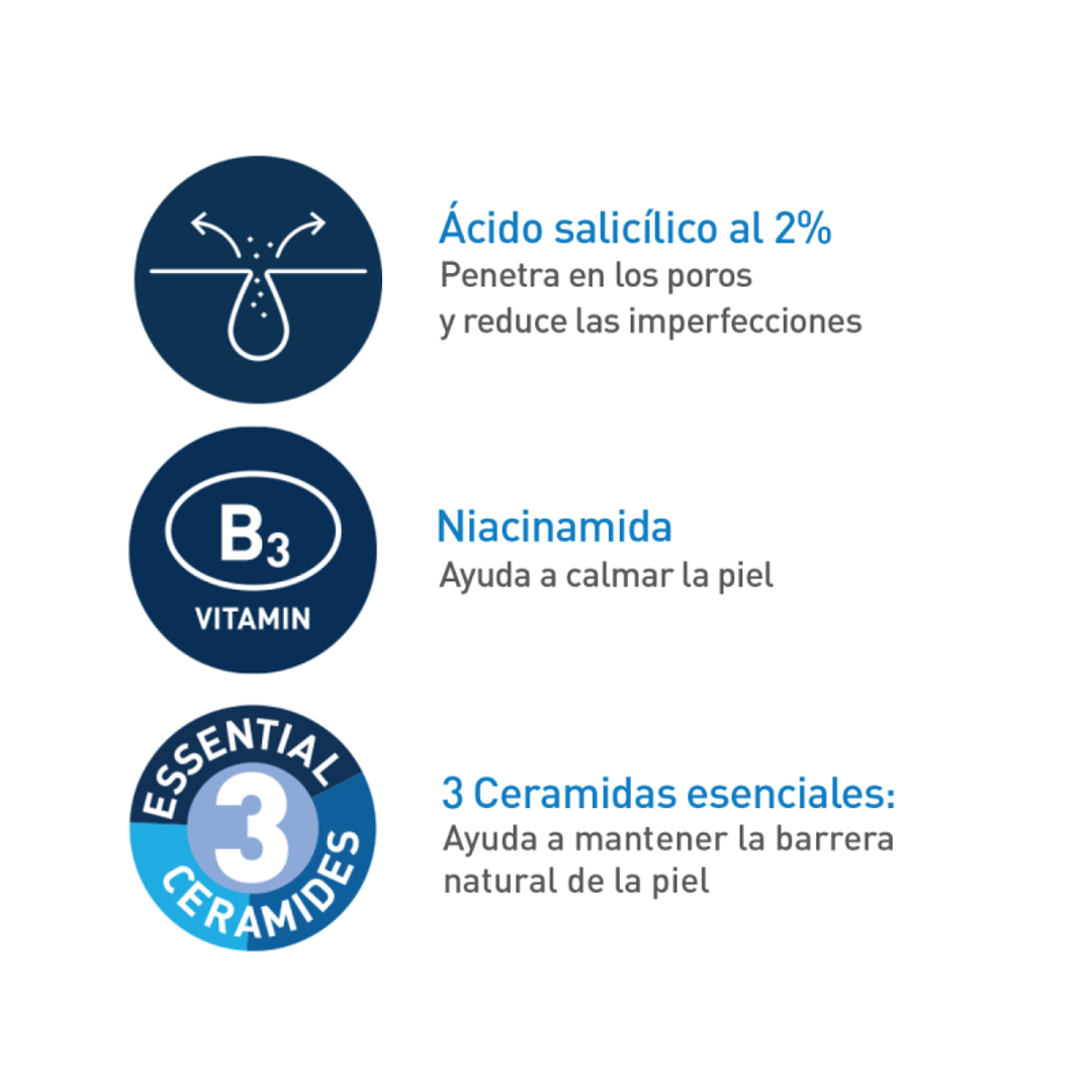 CeraVe Espuma limpiadora antiacné/Imperfecciones para piel grasa, 236 ml