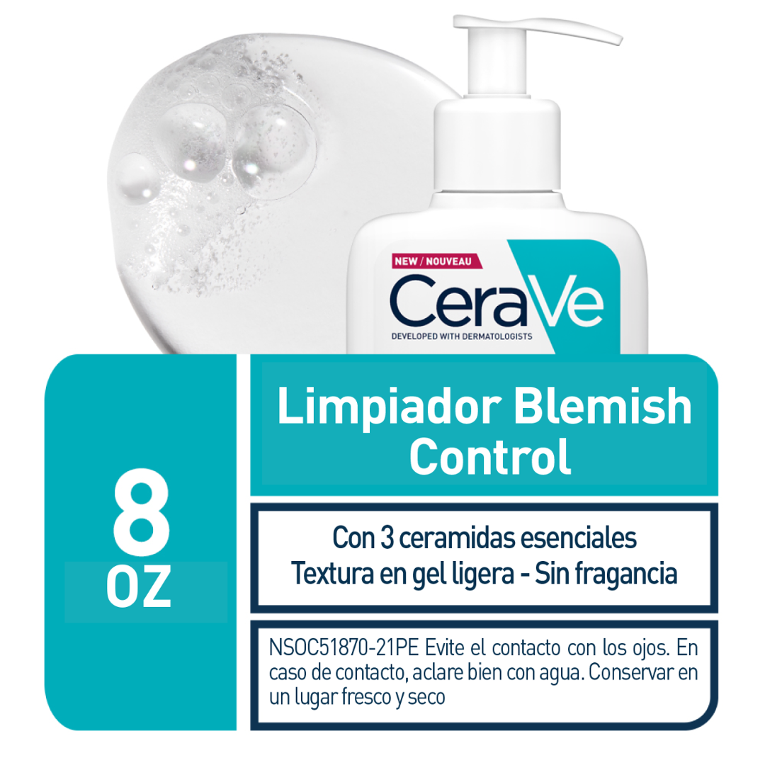 CeraVe Espuma limpiadora antiacné/Imperfecciones para piel grasa, 236 ml