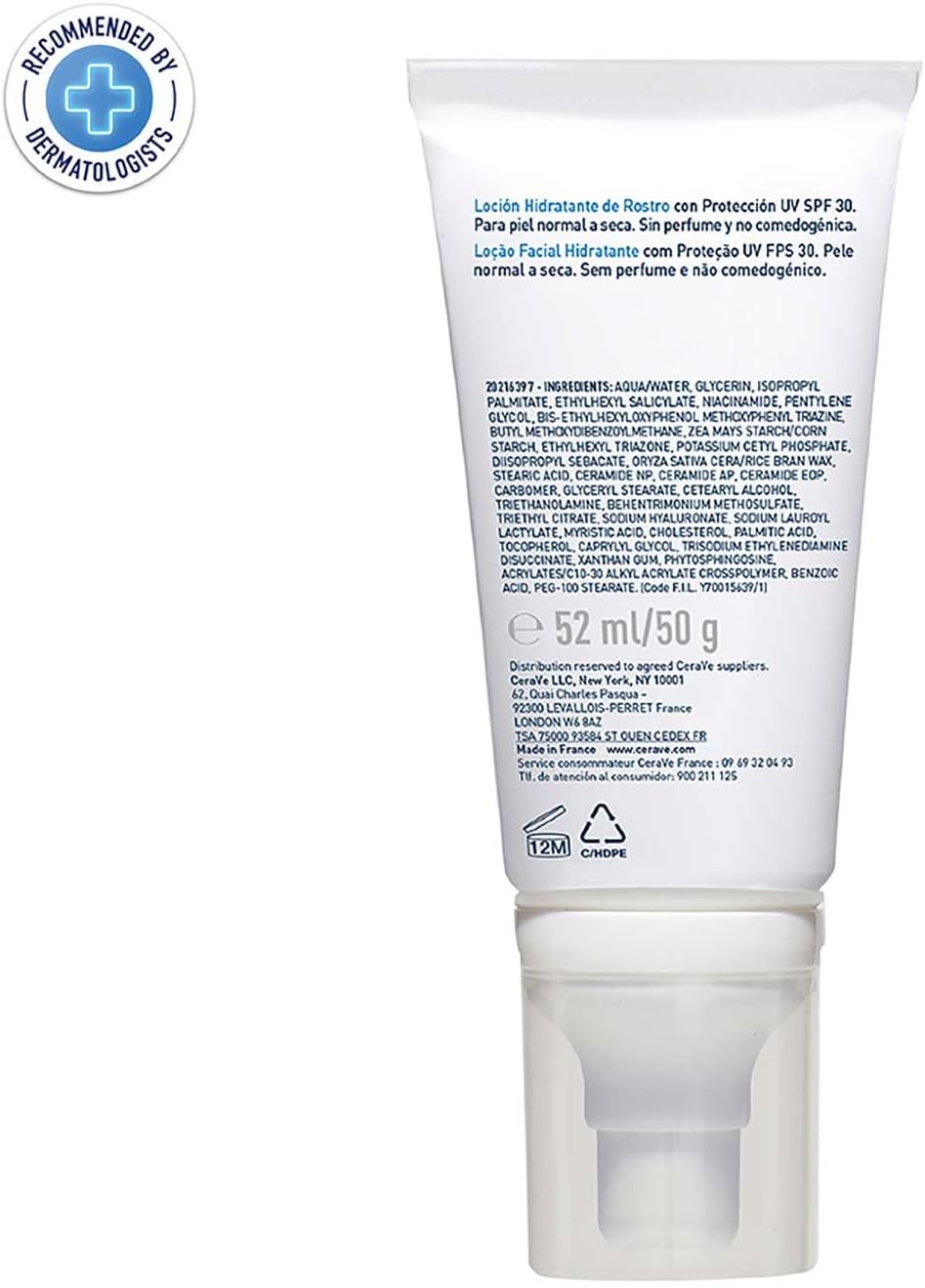 CeraVe Loción Hidratante de Rostro FPS30 |52ml| Hidratante facial diario con protector solar