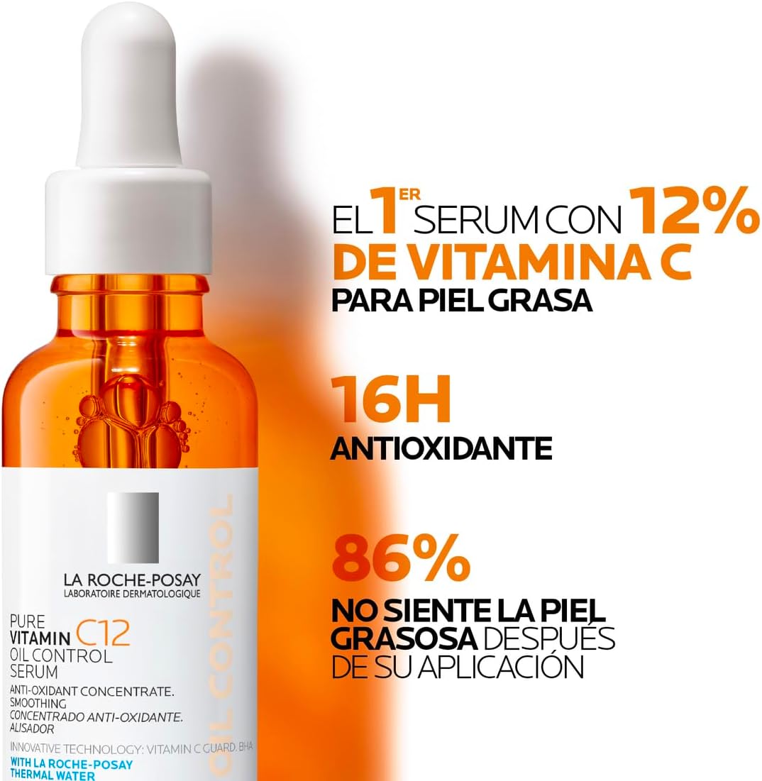 La Roche Posay Pure Vitamin C12 Oil Control Serum 30ml Serum anti-oxidante con 12% de Vitamina C y Ácido Salicílico para piel mixta a grasa