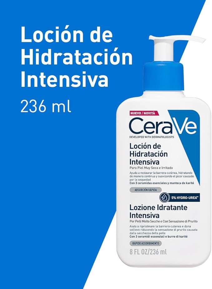 CeraVe Loción de Hidratación Intensiva para piel muy seca con mejora inmediata de la comezón 236ml