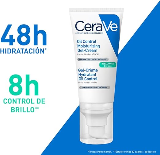 CeraVe Oil Control Gel-Crema Hidratante I Control de Brillo & Hidratación Facial I Formula Ultra-Ligera Para Piel Mixta a Grasa I 52ml