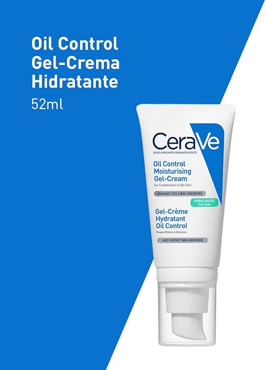 CeraVe Oil Control Gel-Crema Hidratante I Control de Brillo & Hidratación Facial I Formula Ultra-Ligera Para Piel Mixta a Grasa I 52ml