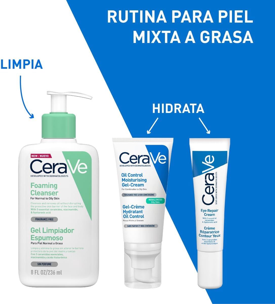 CeraVe Oil Control Gel-Crema Hidratante I Control de Brillo & Hidratación Facial I Formula Ultra-Ligera Para Piel Mixta a Grasa I 52ml