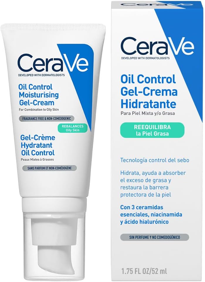 CeraVe Oil Control Gel-Crema Hidratante I Control de Brillo & Hidratación Facial I Formula Ultra-Ligera Para Piel Mixta a Grasa I 52ml