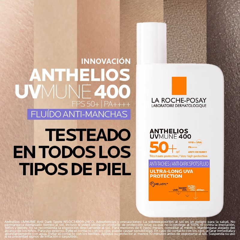 La Roche-Posay Anthelios UVMUNE 400 Fluido Antimanchas SPF50+ Protector solar.