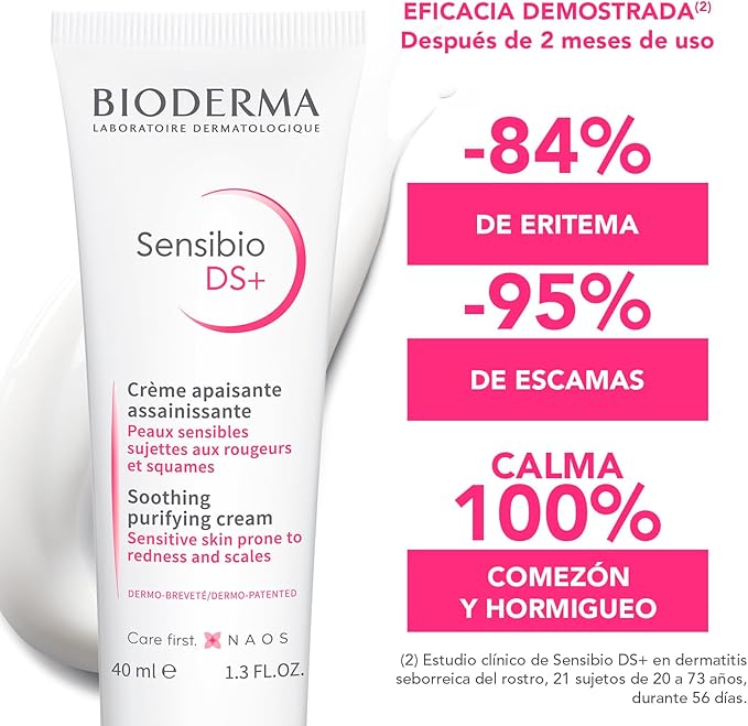 Bioderma, Sensibio DS+, Purificante Suave para Piel Sensible, Elimina Escamas y Enrojecimiento, 40 ml