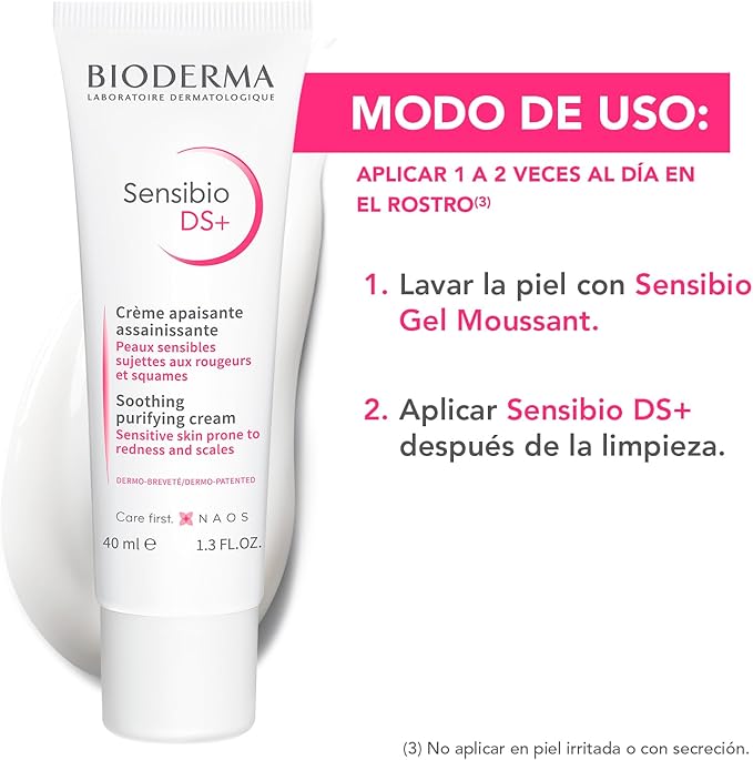 Bioderma, Sensibio DS+, Purificante Suave para Piel Sensible, Elimina Escamas y Enrojecimiento, 40 ml