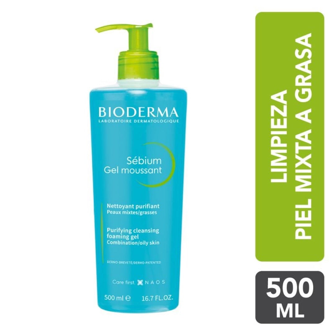 Bioderma | Sébium Gel Moussant Limpia Y Purifica, 500 Ml | Gel limpiador facial. Menos imperfecciones, menos grasa. Limpia y purifica suavemente. Piel mixta a grasa.