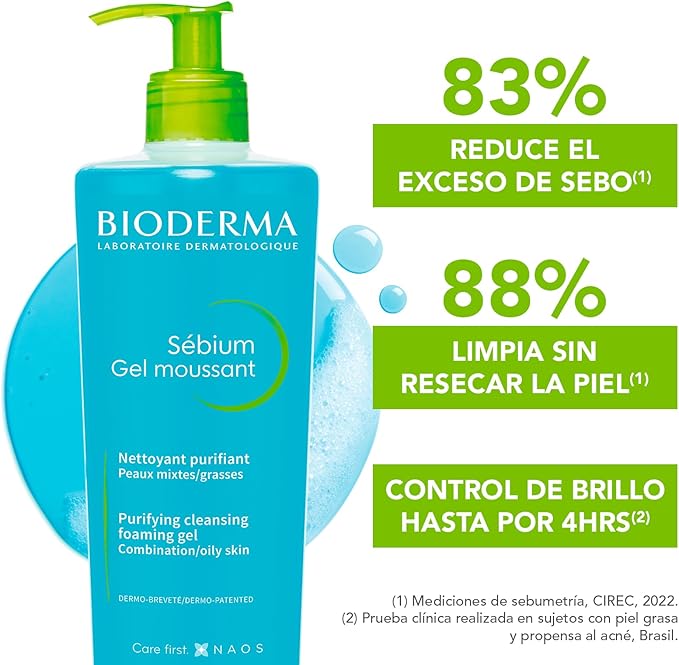 Bioderma | Sébium Gel Moussant Limpia Y Purifica, 500 Ml | Gel limpiador facial. Menos imperfecciones, menos grasa. Limpia y purifica suavemente. Piel mixta a grasa.