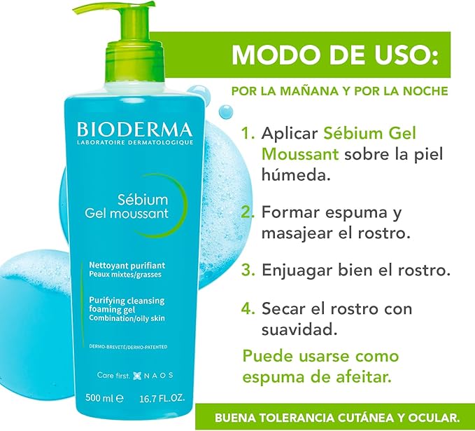 Bioderma | Sébium Gel Moussant Limpia Y Purifica, 500 Ml | Gel limpiador facial. Menos imperfecciones, menos grasa. Limpia y purifica suavemente. Piel mixta a grasa.