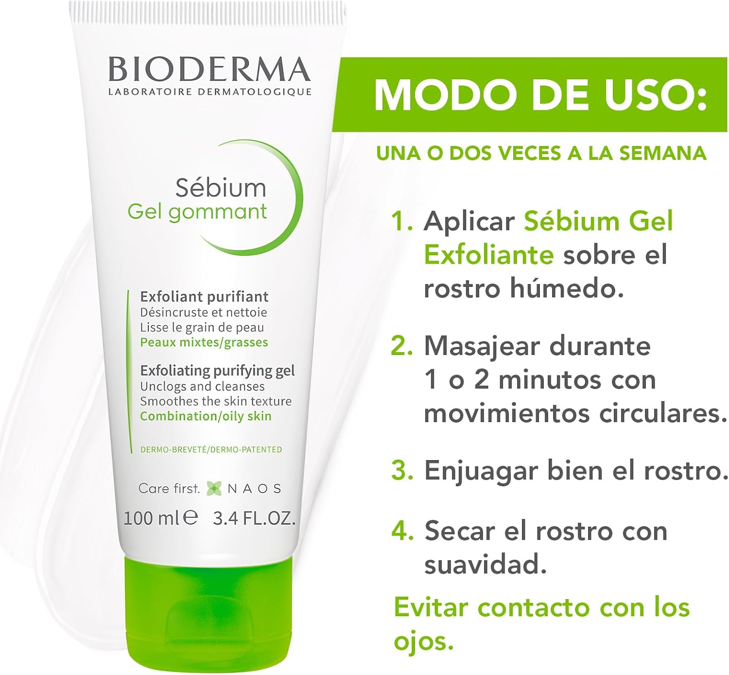 Bioderma Sébium Gel Exfoliante Purificante, Skincare Piel Grasa o Mixta, 100ML