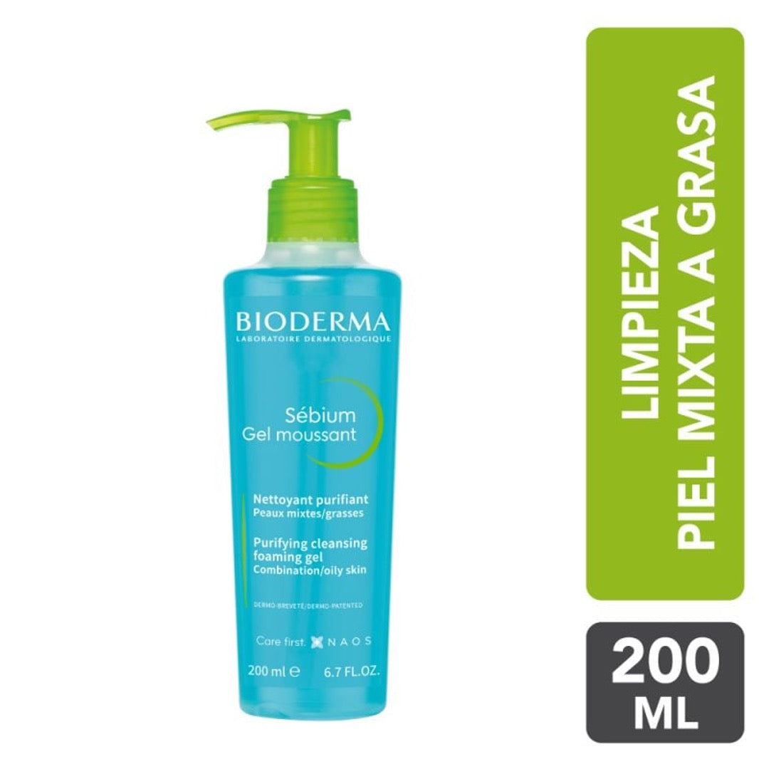 Bioderma | Sébium Gel Moussant Limpia Y Purifica, 200 Ml | Gel limpiador facial. Menos imperfecciones, menos grasa. Limpia y purifica suavemente. Piel mixta a grasa.