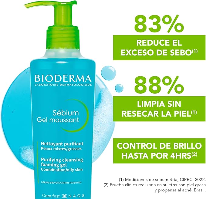 Bioderma | Sébium Gel Moussant Limpia Y Purifica, 200 Ml | Gel limpiador facial. Menos imperfecciones, menos grasa. Limpia y purifica suavemente. Piel mixta a grasa.