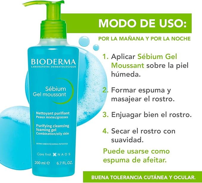 Bioderma | Sébium Gel Moussant Limpia Y Purifica, 200 Ml | Gel limpiador facial. Menos imperfecciones, menos grasa. Limpia y purifica suavemente. Piel mixta a grasa.