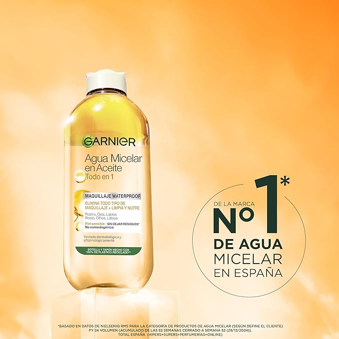 Garnier Skin Active Agua micelar desmaquillante bifásica, 400ml. Limpia, desmaquilla y nutre, remueve maquillaje a prueba de agua, para todo tipo de piel