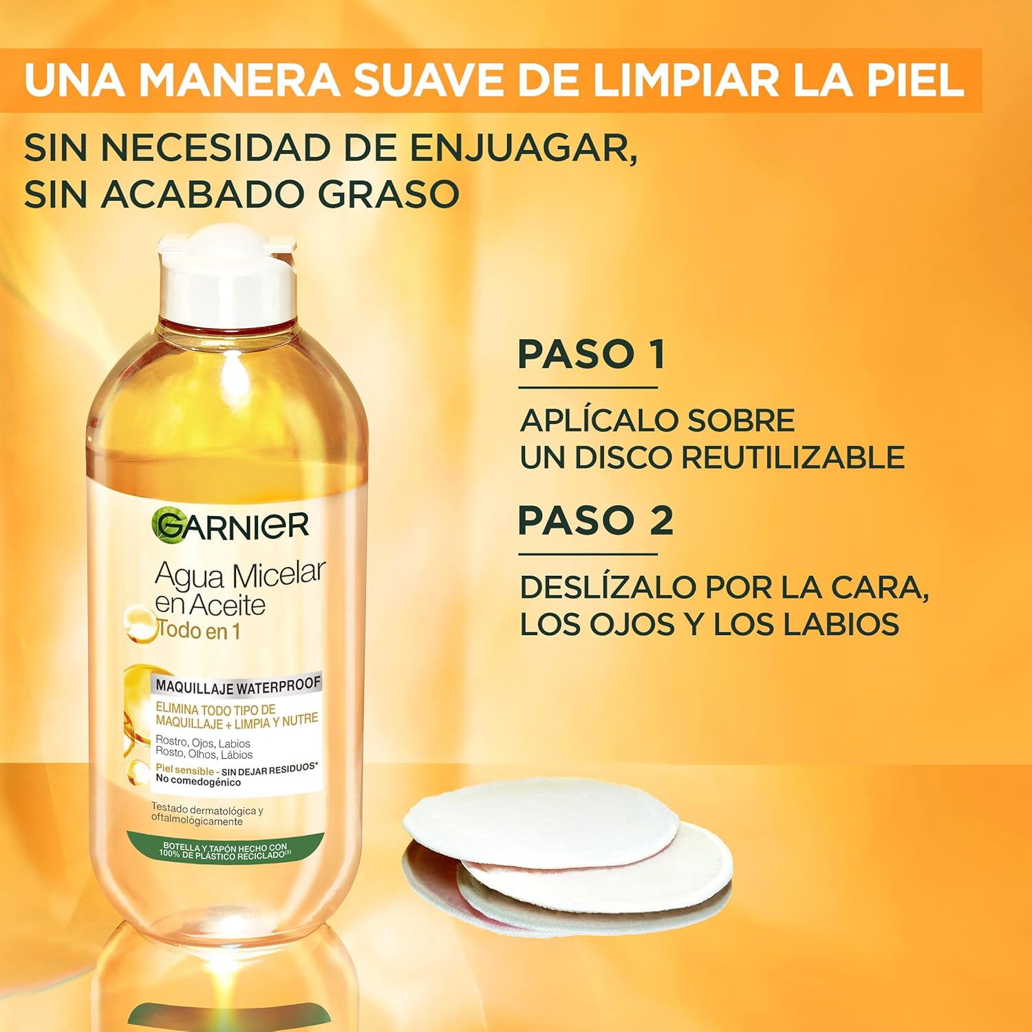 Garnier Skin Active Agua micelar desmaquillante bifásica, 400ml. Limpia, desmaquilla y nutre, remueve maquillaje a prueba de agua, para todo tipo de piel