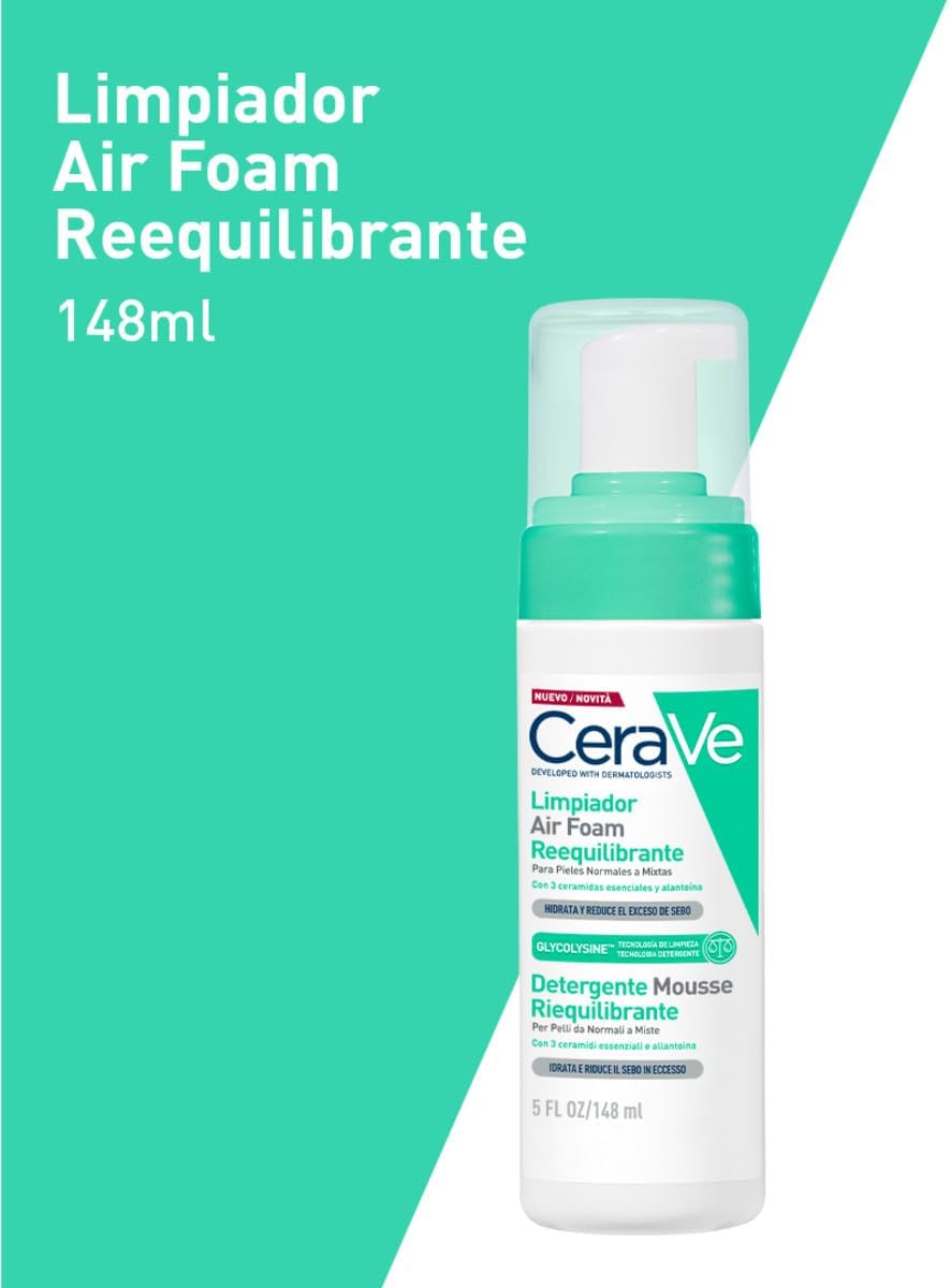 CeraVe Limpiador Air Foam Reequilibrante 148ml | Espuma limpiadora para piel normal a mixta