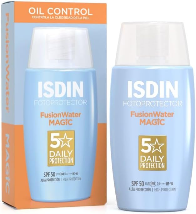 ISDIN Fotoprotector Fusion Water Magic SPF 50, Protector Solar Facial OIL CONTROL, de fase acuosa para uso diario, Textura ultra ligera, 50 ml