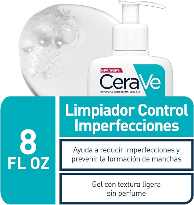 CeraVe Espuma limpiadora antiacné/Imperfecciones para piel grasa, 473ml