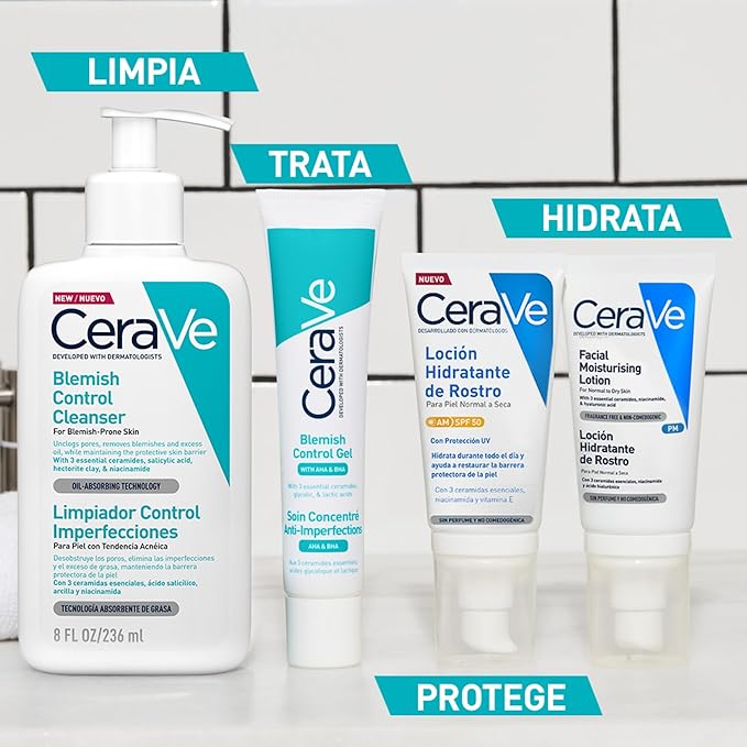 CeraVe Espuma limpiadora antiacné/Imperfecciones para piel grasa, 473ml
