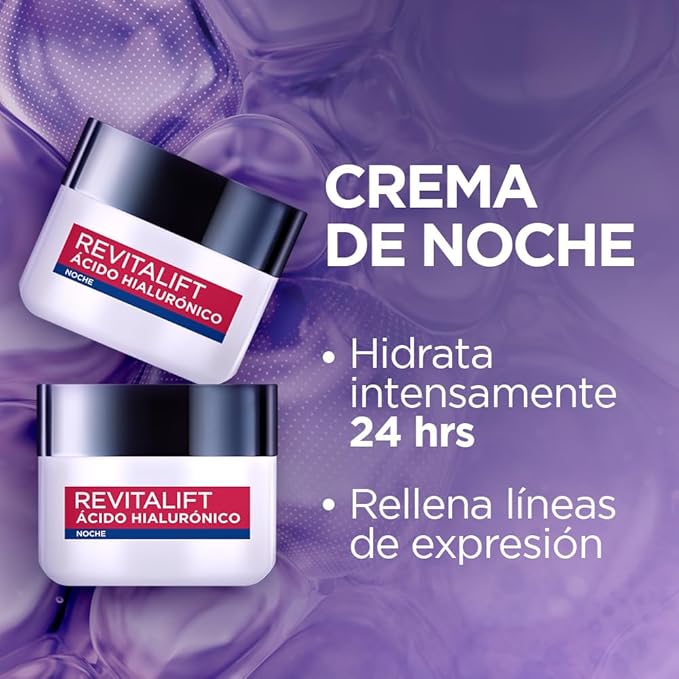 L'Oréal Paris Crema de Noche Revitalift Ácido Hialurónico, 50ml