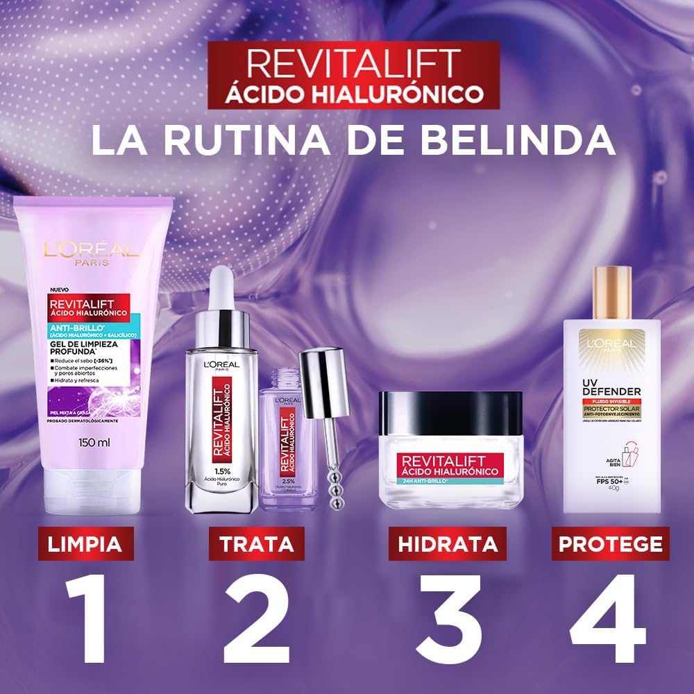 L'Oréal Paris, Sérum Rostro Revitalift Ácido Hialurónico hidrata intensamente y rellena líneas de expresión, 30ml