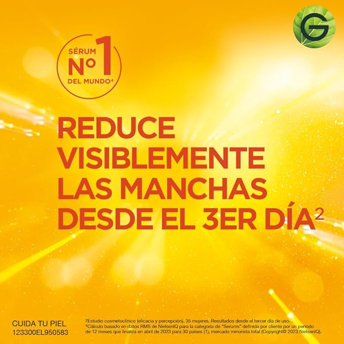 Garnier Express Aclara Sérum facial Anti manchas con Vitamina C, 30ml. Hidrata, ilumina, unifica el tono de la piel y reduce las manchas oscuras