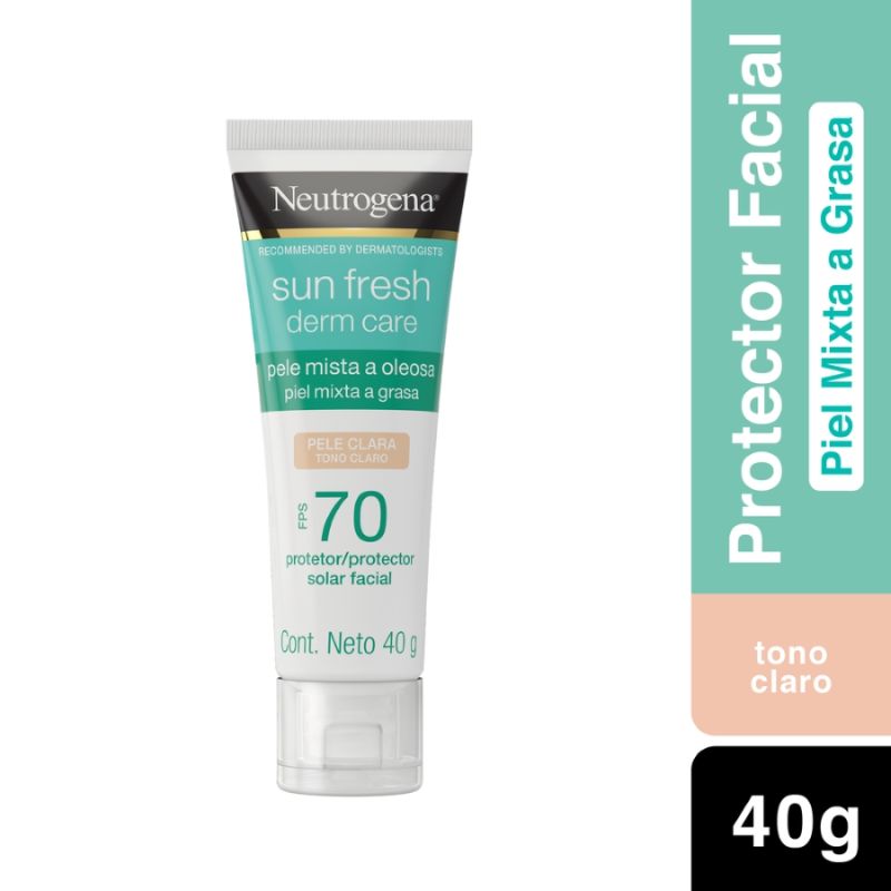Protector Solar Facial Neutrogena Sun fresh Derm care Tono claro FPS 70 40g