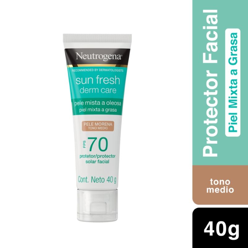 Protector Solar Facial Neutrogena Sun fresh Derm care Tono medio FPS 70 40g