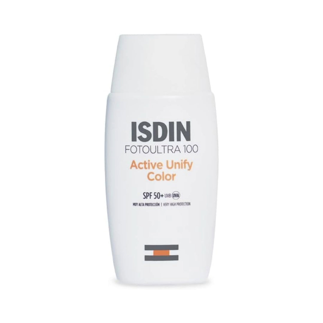 ISDIN FotoUltra 100 Active Unify SPF 50+, Protector Solar Facial con color, Aclara y unifica el tono de piel, 50 ml