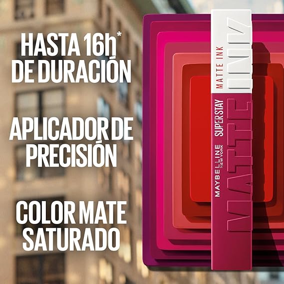 Maybelline Labial líquido mate Superstay Matte Ink Tono 20 Pioneer, 5ml - Lipstick matte de larga duración, color intenso por hasta 16H, alta pigmentación, no transfiere