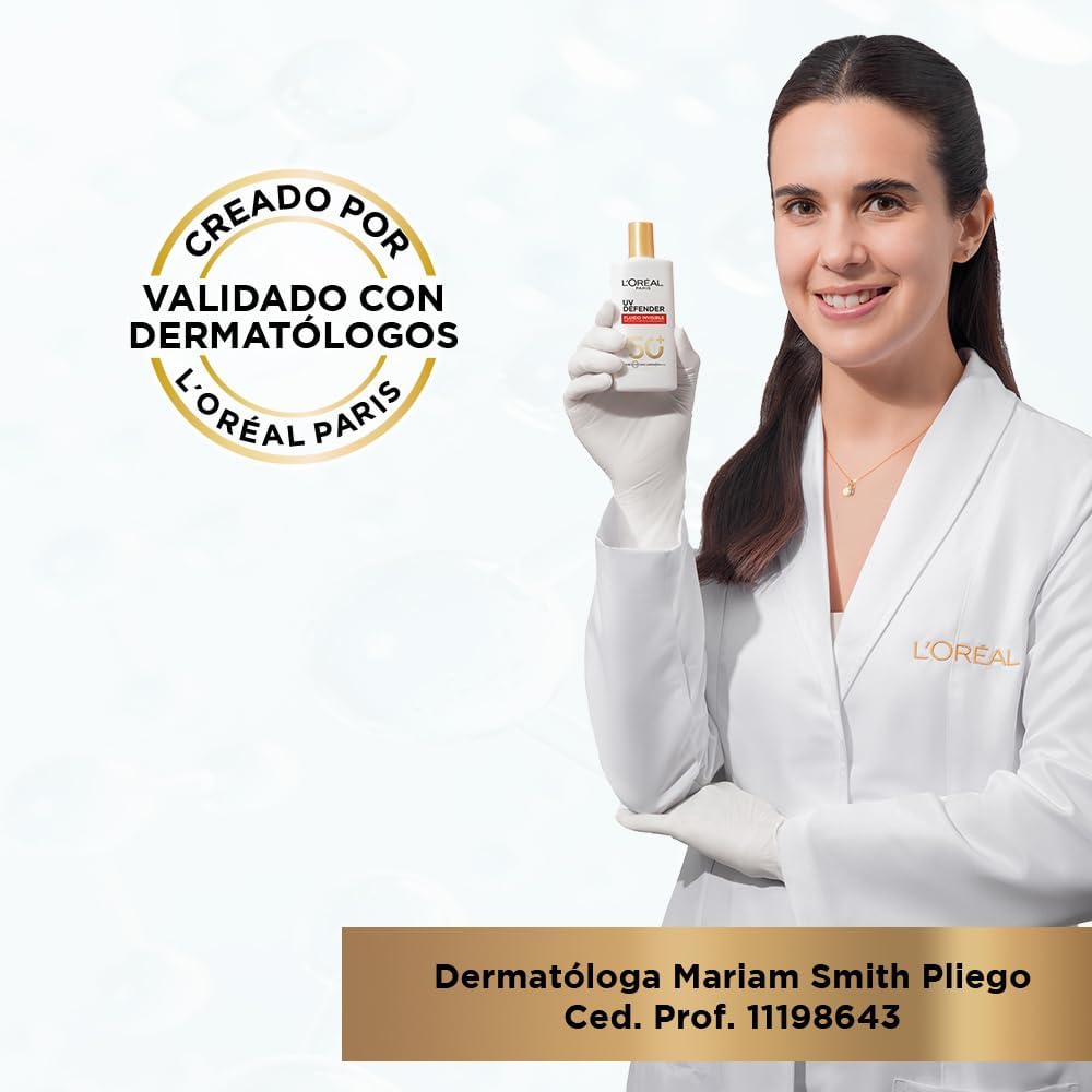 L'Oréal Paris, Protector Solar Diario FPS50+ UV Defender Fluido Invisible con ácido hialurónico, hidrata, previene líneas de expresión y protege de rayos UV, 40ml