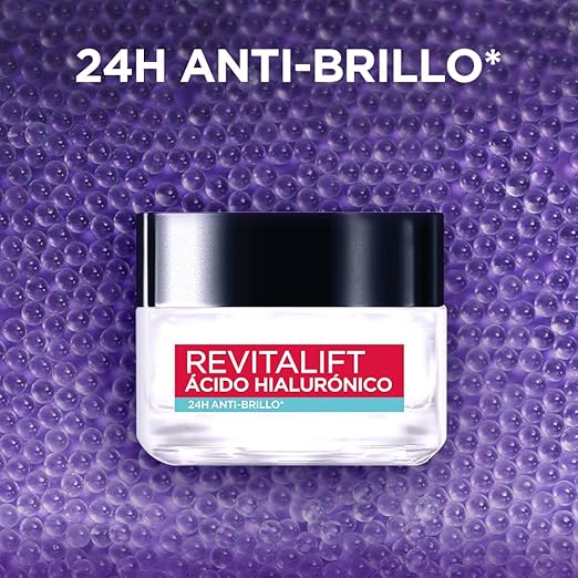L'Oréal Paris Gel Crema facial Revitalift Ácido Hialurónico Anti-Brillo controla producción de sebo con ácido hialurónico + ácido salicílico y disminuye poros abiertos, ideal para piel grasa, 50ml