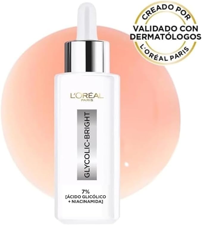 L'Oréal Paris Sérum facial antimanchas Glycolic Bright, 30ml - Suero facial con Acido Glicolico, Niacinamida y Melasyl que reduce todo tipo de manchas un 86%, para tu rutina de skin care